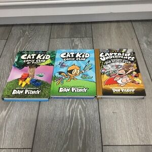 3 Funny Kids Books by Dav Pilkey 1 Captain Underpants 2 Cat Kid Comic Club